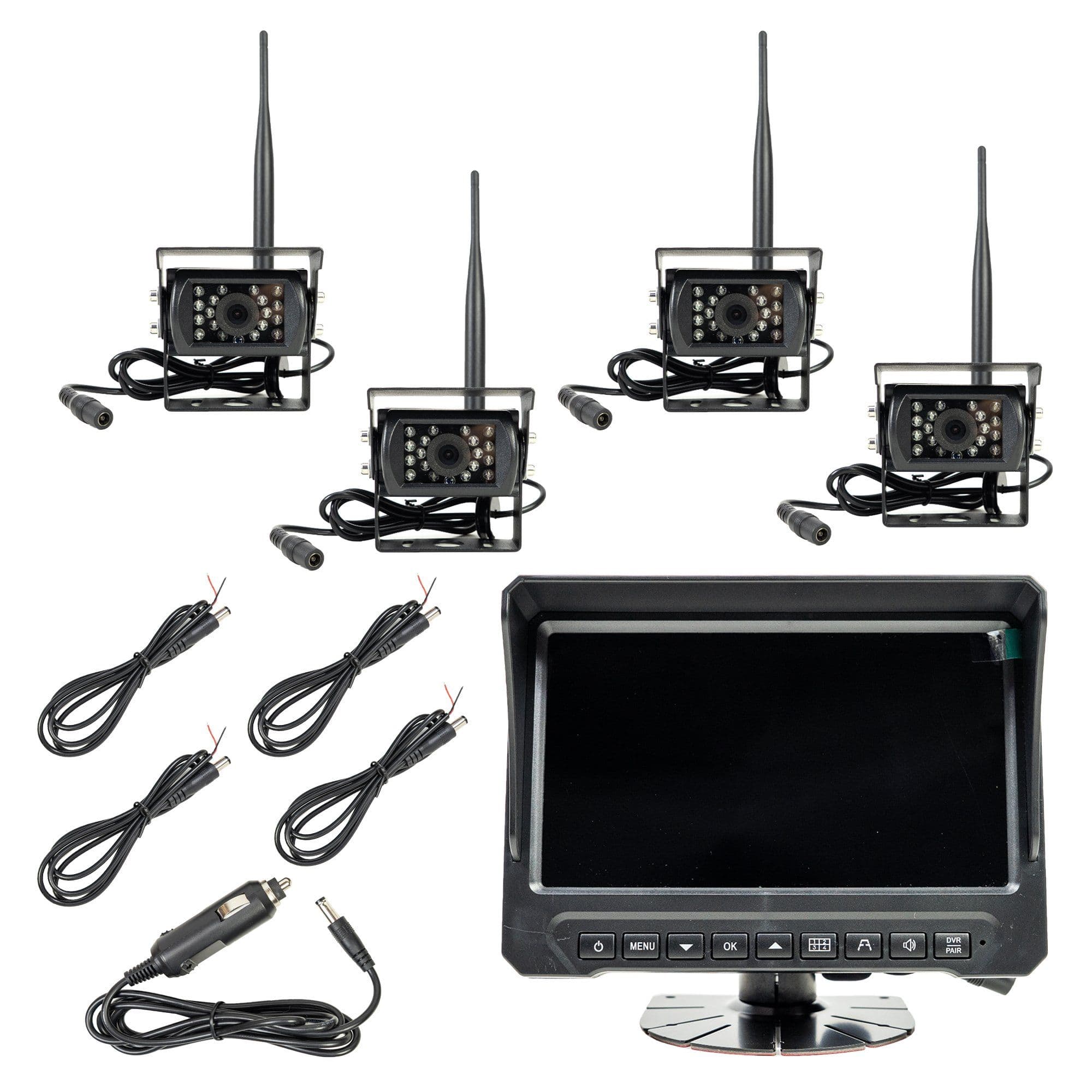 PNI TRK504 bezprzewodowe 4 kamery cofania z monitorem LCD - nagrywanie, micro SD, diody IR - zestaw do samochodów ciężarowych, busów, maszyn itp.