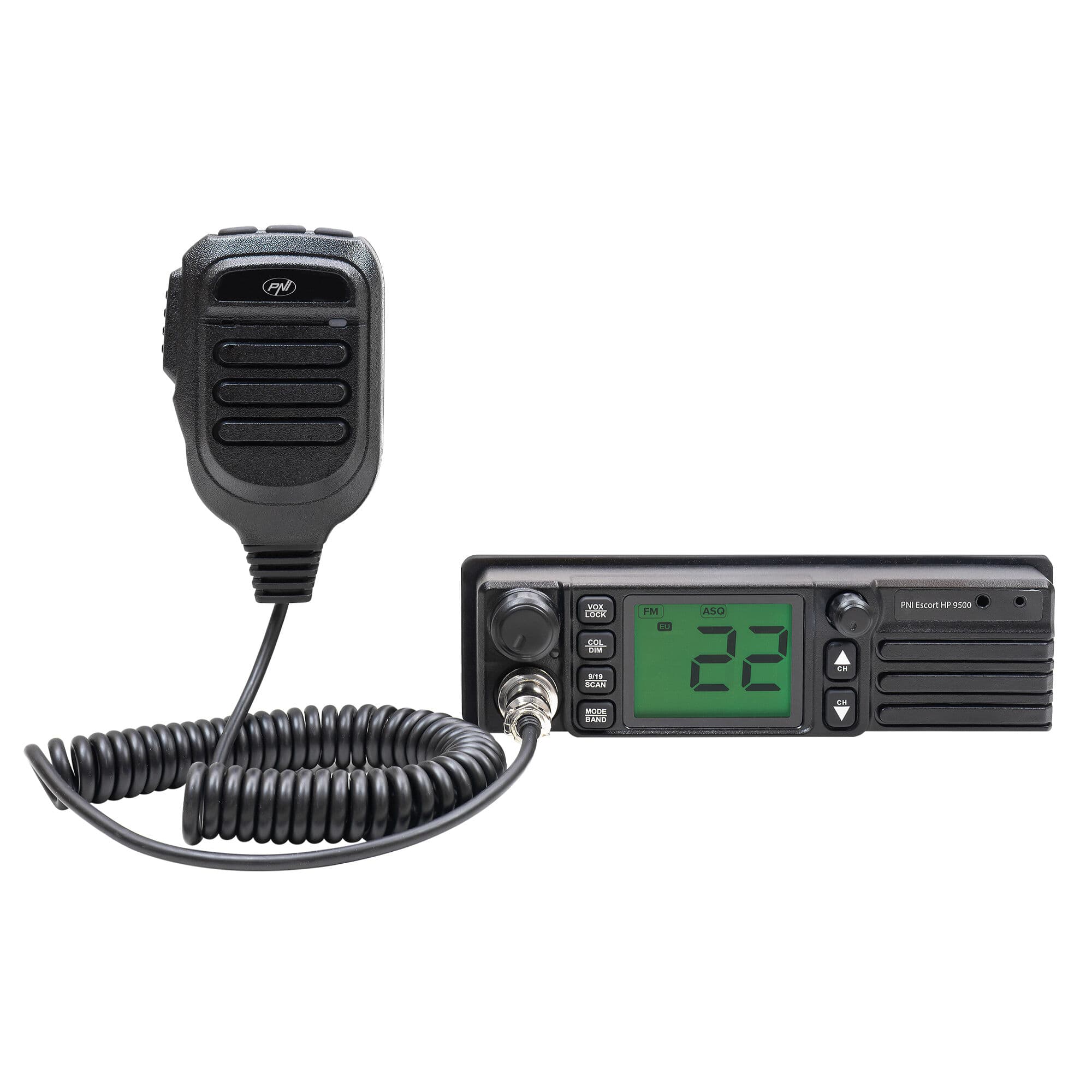 PNI Escort HP 9500 CB radio 1-DIN z głośnikiem z przodu, VOX, zasilanie 12/24V, półkieszeń - np. do ciężarówki, busa, traktora, kombajnu