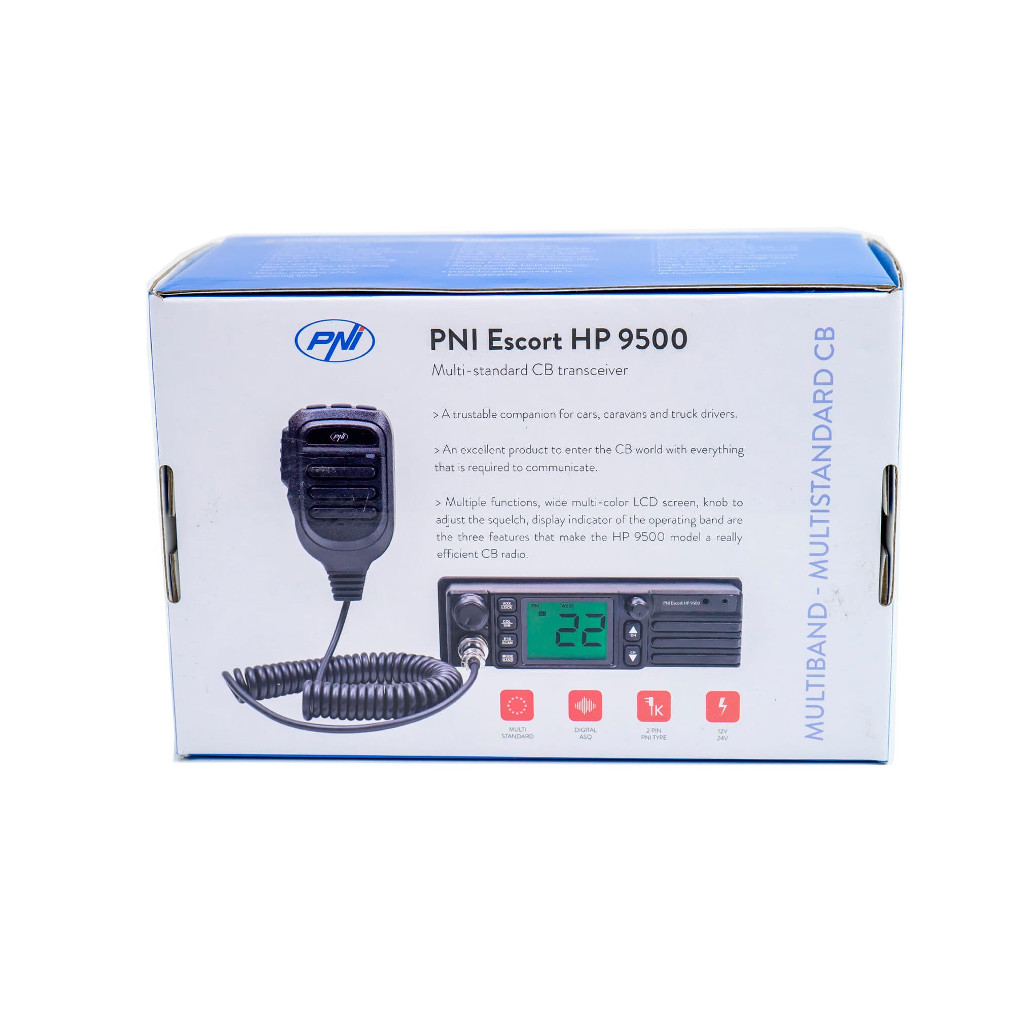 PNI Escort HP 9500 CB radio 1-DIN z głośnikiem z przodu, VOX, zasilanie 12/24V, półkieszeń - np. do ciężarówki, busa, traktora, kombajnu