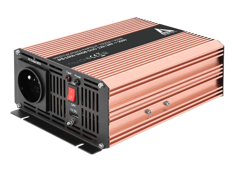 AZO IPS-1000S DUO PRZETWORNICA NAPIĘCIA 12V-24V/230V 1000W miękki start, CZYSTY SINUS np. pompy, lodówki, piece CO, systemy podtrzymania - 3 lata gwarancji