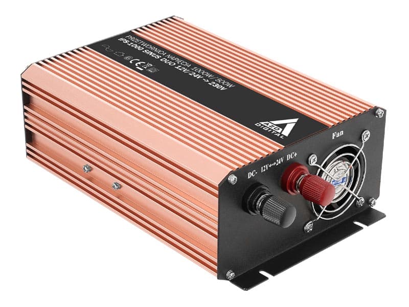 AZO IPS-1000S DUO PRZETWORNICA NAPIĘCIA 12V-24V/230V 1000W miękki start, CZYSTY SINUS np. pompy, lodówki, piece CO, systemy podtrzymania - 3 lata gwarancji