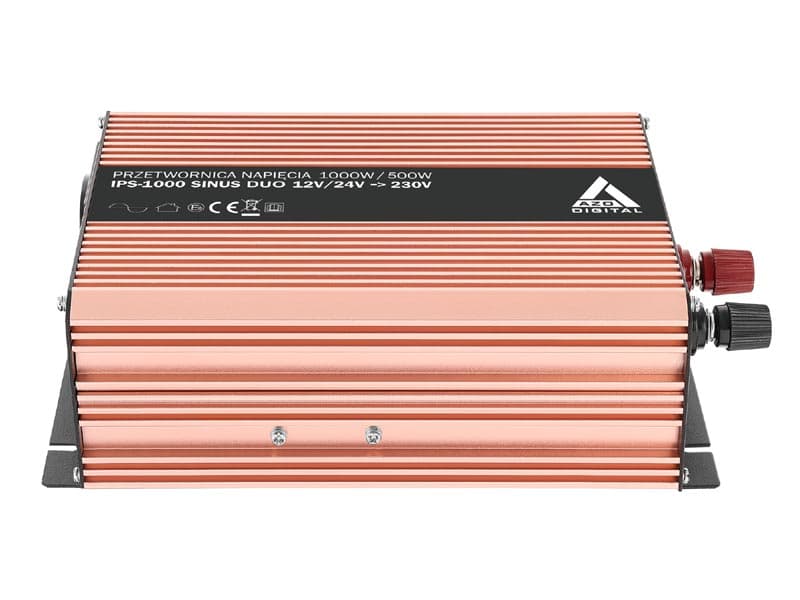 AZO IPS-1000S DUO PRZETWORNICA NAPIĘCIA 12V-24V/230V 1000W miękki start, CZYSTY SINUS np. pompy, lodówki, piece CO, systemy podtrzymania - 3 lata gwarancji