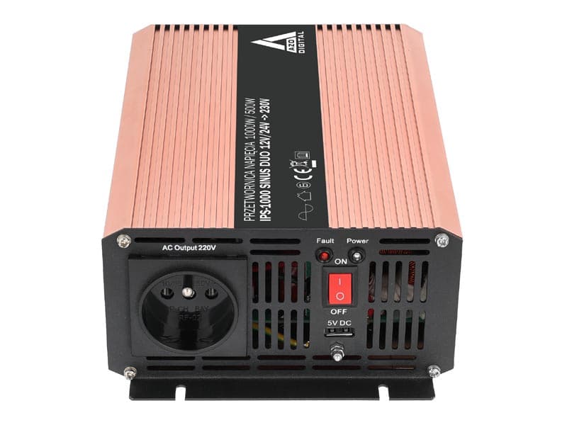 AZO IPS-1000S DUO PRZETWORNICA NAPIĘCIA 12V-24V/230V 1000W miękki start, CZYSTY SINUS np. pompy, lodówki, piece CO, systemy podtrzymania - 3 lata gwarancji