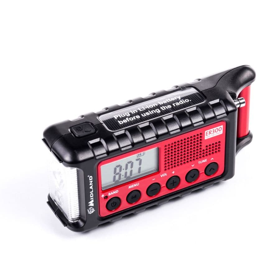 Midland ER300 radio awaryjne AM/FM z latarką, powerbankiem i wieloma źródłami zasilania - radio dla preppersa, survival