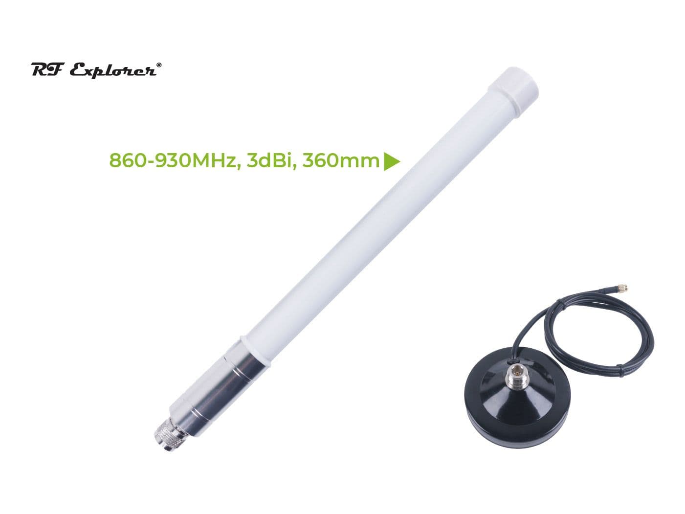 RF Explorer antena 868MHz 3dBi + podstawa biurkowa np. do Meshcore, Meshtastic, LoRaWAN, Helium, ISM 868, wodomierze, bramy, czujniki - długość 36cm
