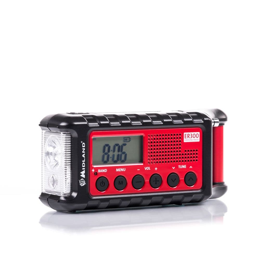Midland ER300 radio awaryjne AM/FM z latarką, powerbankiem i wieloma źródłami zasilania - radio dla preppersa, survival