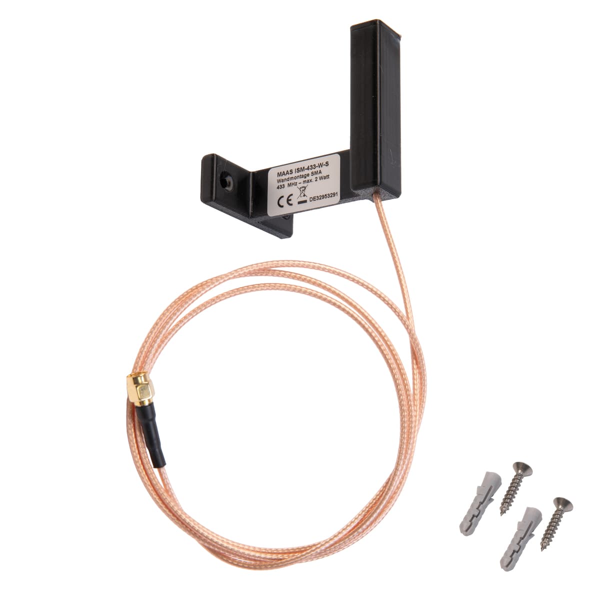 MAAS ISM-433-W antena ścienna 433MHz 2.15dBi ISM długość 7cm, kabel 1m z wtykiem SMA np. wodomierze, bramy, czujniki, piloty, Meshcore, Meshtastic, LoRa