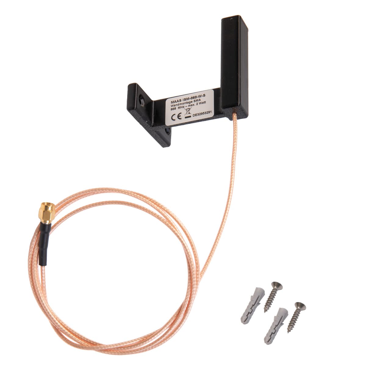 MAAS ISM-868-W antena ścienna 868MHz 2.15dBi ISM długość 7cm, kabel 1m z wtykiem SMA np. wodomierze, bramy, czujniki, piloty, Meshcore, Meshtastic, LoRa