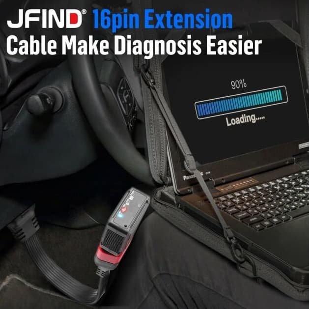 JFIND płaski przedłużacz serwisowy OBD-II 36 cm gniazdo/wtyk OBD-2 16-pin superjakość kabel 16-żyłowy np. do interfejsów diagnostycznych, GPS