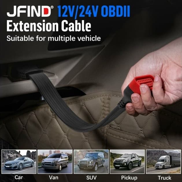 JFIND płaski przedłużacz serwisowy OBD-II 36 cm gniazdo/wtyk OBD-2 16-pin superjakość kabel 16-żyłowy np. do interfejsów diagnostycznych, GPS