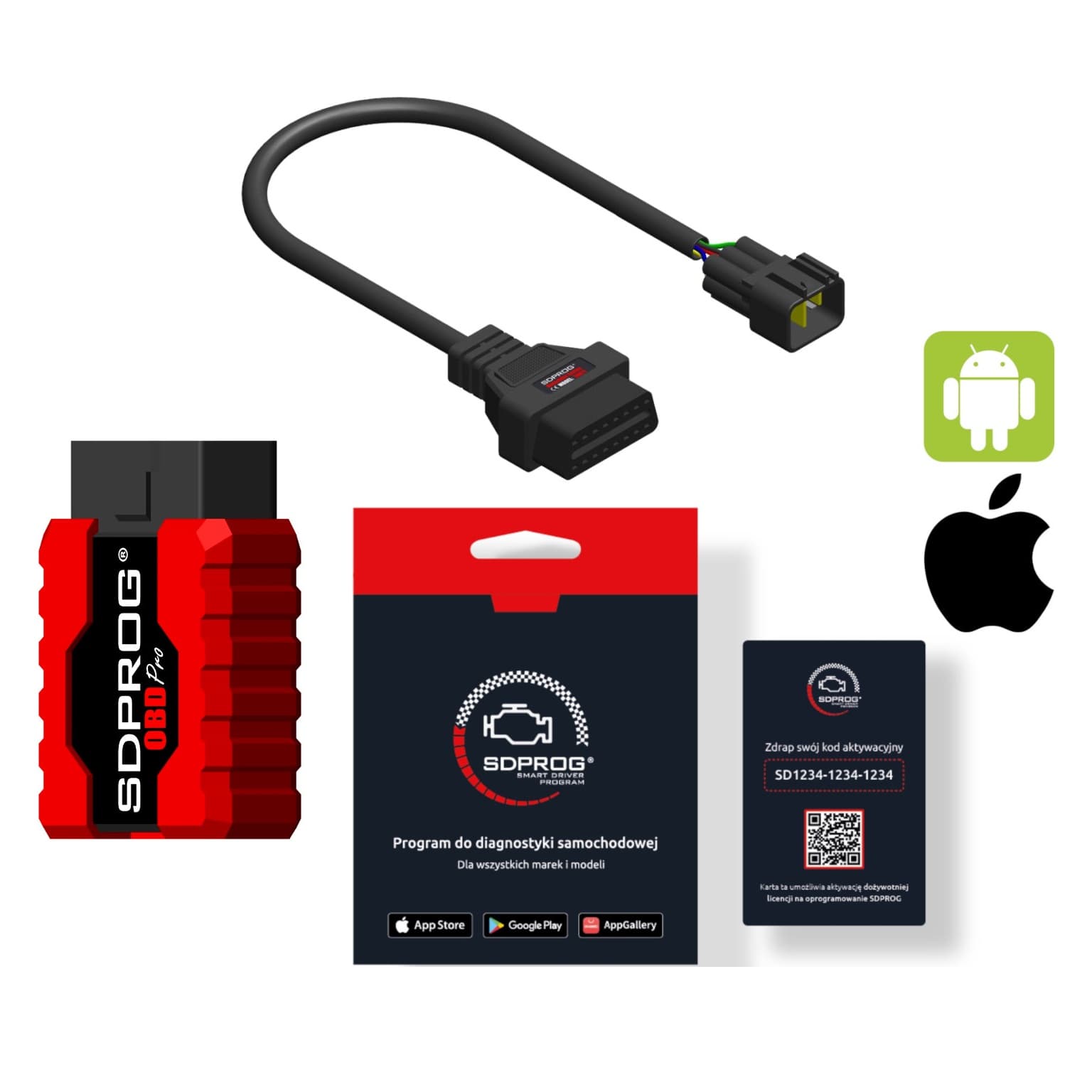Zestaw do diagnostyki motocykli JUNAK M11, M12, M14, M16, Euro 4 / Euro 5 - interfejs SDPROG OBD PRO + licencja + SDA11