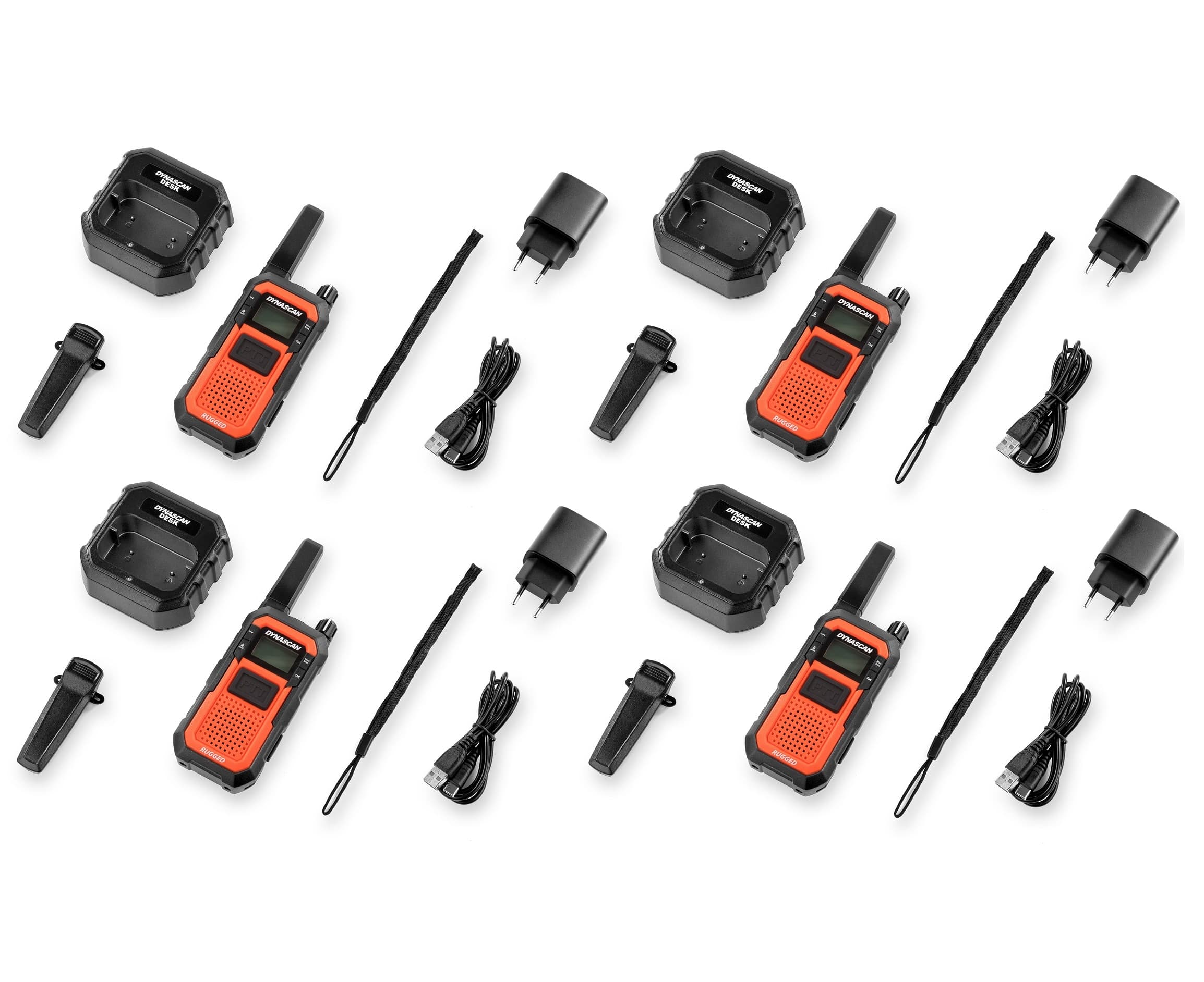 DYNASCAN RUGGED KOMPLET 4szt. wytrzymałe krótkofalówki na budowę - walkie talkie PMR, wodoodporność IP67, USB-C, 3 lata gwarancji