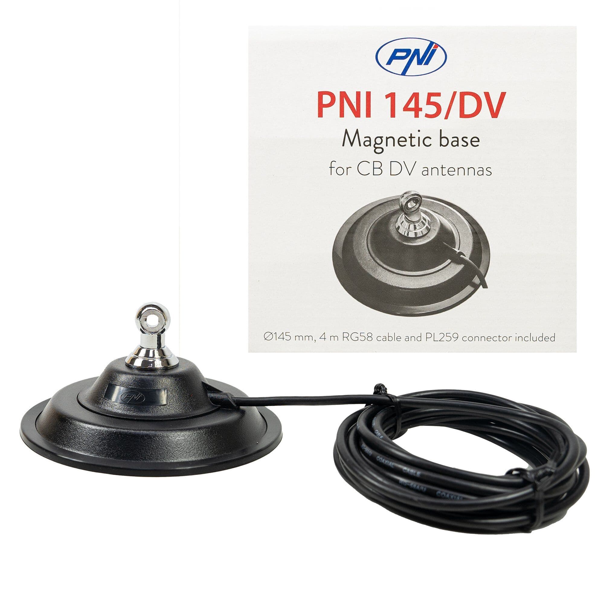 PNI 145/DV podstawa magnetyczna 145mm MOTYL kabel 4m wtyk UC-1 / magnes do anten CB HF VHF UHF "na motylek"