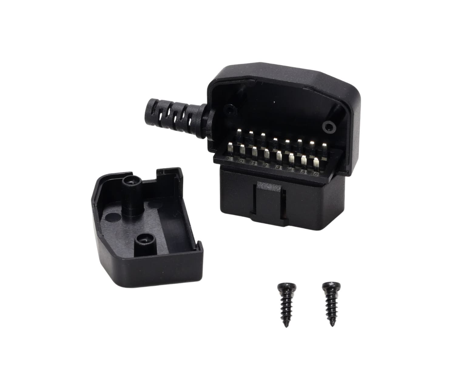 Wtyk OBD-2 kątowy 12V 24V 16-pin krótki np. do interfejsów diagnostycznych, lokalizatorów GPS (wtyk kątowy OBD-II męski)