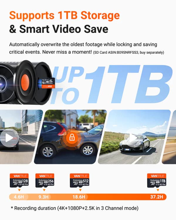 Vantrue N4 PRO S 3CH NEXUS potrójna kamera samochodowa przód + wnętrze + tył (4K + 1080P + 1440P 30FPS) PlatePix™ + HDR - idealny wideorejestrator np. do TAXI, UBER, BOLT