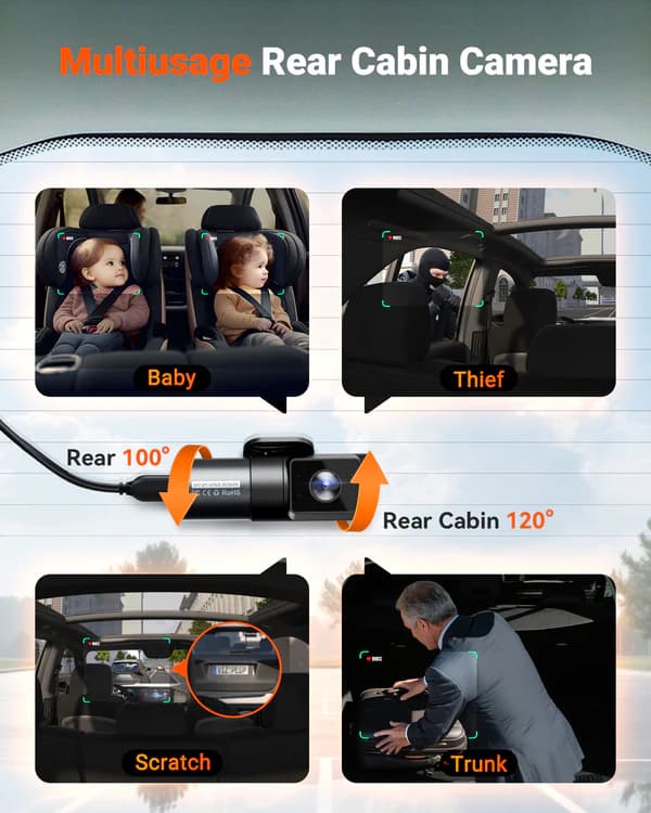 Vantrue N5S 4CH NEXUS przód + tył + x2 wnętrze (1944P + 1440P + 2x 1080P 30FPS) - 360° idealny wideorejestrator np. do TAXI, UBER, BOLT - (Vantrue Nexus 5 S)
