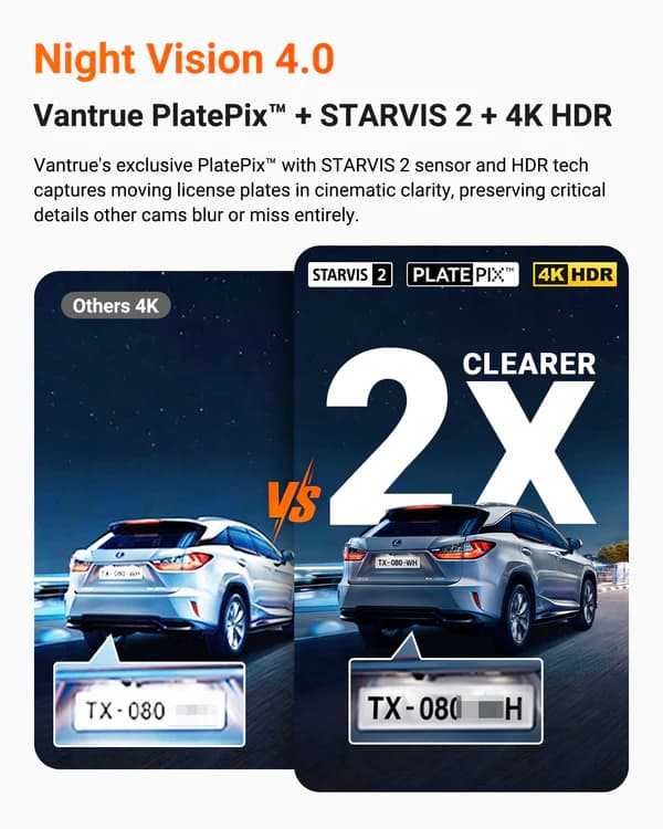 Vantrue N4 PRO S 3CH NEXUS potrójna kamera samochodowa przód + wnętrze + tył (4K + 1080P + 1440P 30FPS) PlatePix™ + HDR - idealny wideorejestrator np. do TAXI, UBER, BOLT