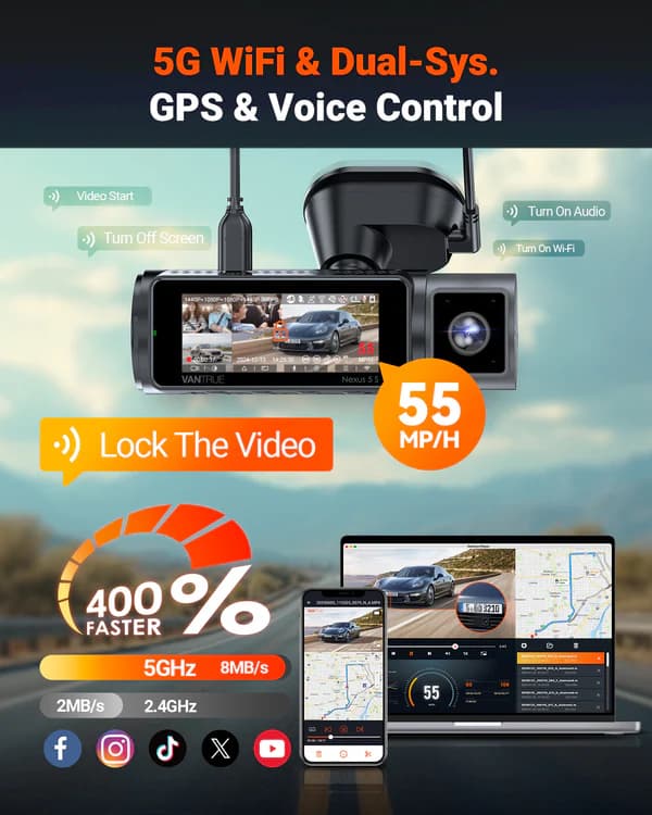 Vantrue N5S 4CH NEXUS przód + tył + x2 wnętrze (1944P + 1440P + 2x 1080P 30FPS) - 360° idealny wideorejestrator np. do TAXI, UBER, BOLT - (Vantrue Nexus 5 S)