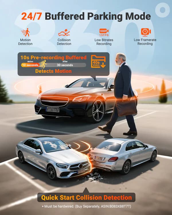 Vantrue N5S 4CH NEXUS przód + tył + x2 wnętrze (1944P + 1440P + 2x 1080P 30FPS) - 360° idealny wideorejestrator np. do TAXI, UBER, BOLT - (Vantrue Nexus 5 S)