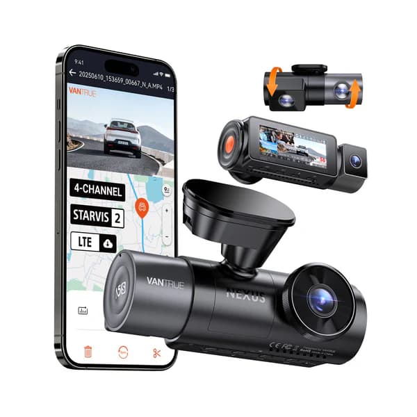 Vantrue N5S 4CH NEXUS przód + tył + x2 wnętrze (1944P + 1440P + 2x 1080P 30FPS) - 360° idealny wideorejestrator np. do TAXI, UBER, BOLT - (Vantrue Nexus 5 S)