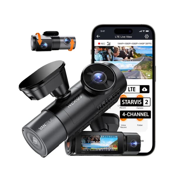 Vantrue N5S 4CH NEXUS przód + tył + x2 wnętrze (1944P + 1440P + 2x 1080P 30FPS) - 360° idealny wideorejestrator np. do TAXI, UBER, BOLT - (Vantrue Nexus 5 S)