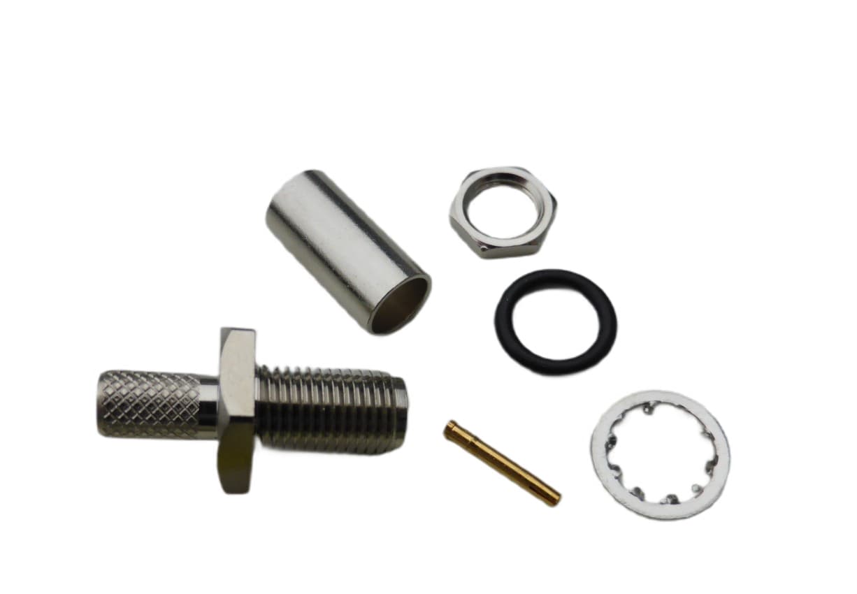 Gniazdo SMA do obudowy na przewód RG-174, RG-172, RG-316 (złącze SMA-F żeńskie zaciskane do montażu na kabel ~2-3mm) np. do Baofeng UV-5R, UV-82