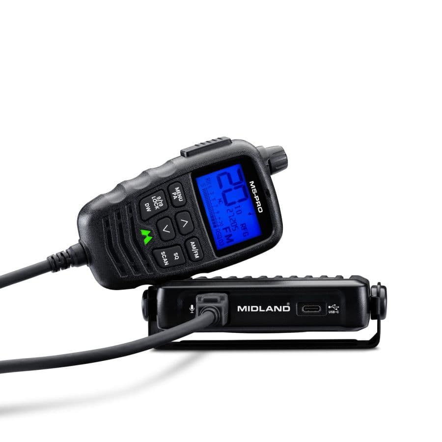Midland M5 PRO dyskretne CB radio do zabudowy w aucie - sterowanie w mikrofonie - ASQ, VOX, USB-C, Dual Watch (Midland M5-PRO)