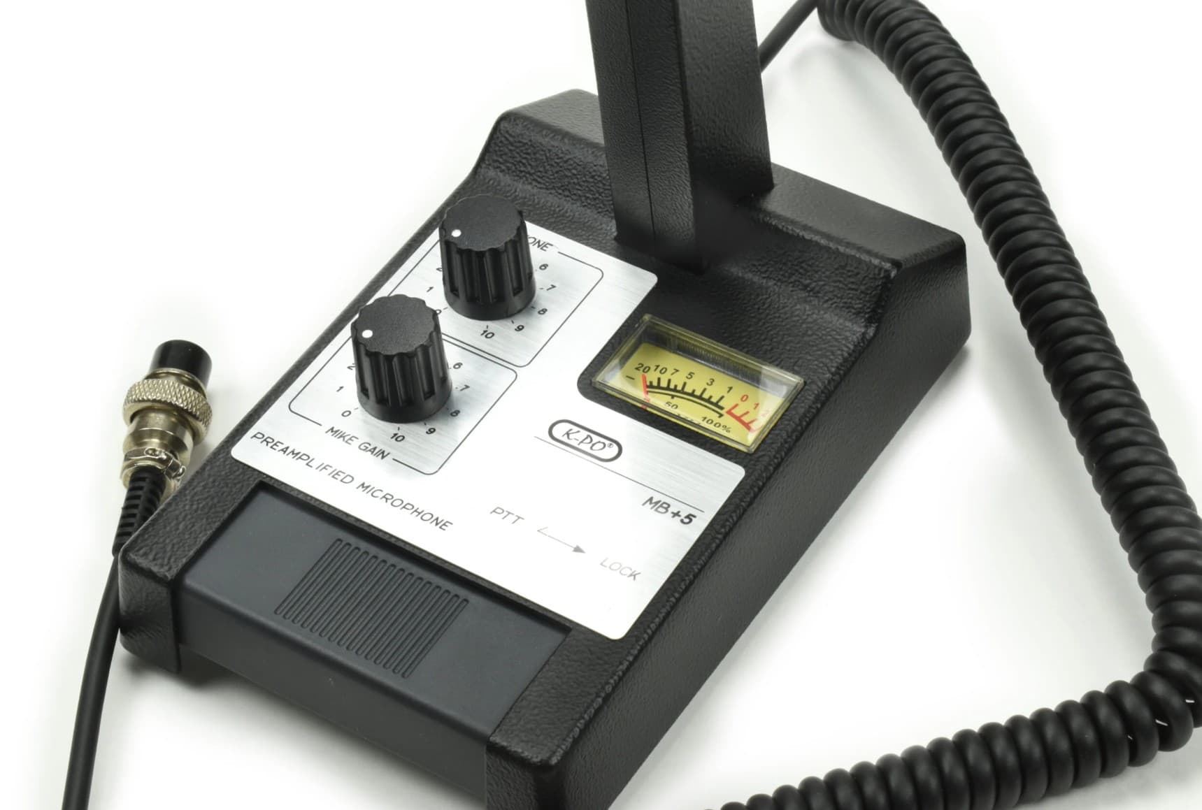 K-PO MB+5 mikrofon stołowy do CB radia, radiostacji amatorskiej - regulacja wzmocnienia +35dB, tonu, wskaźnik VU