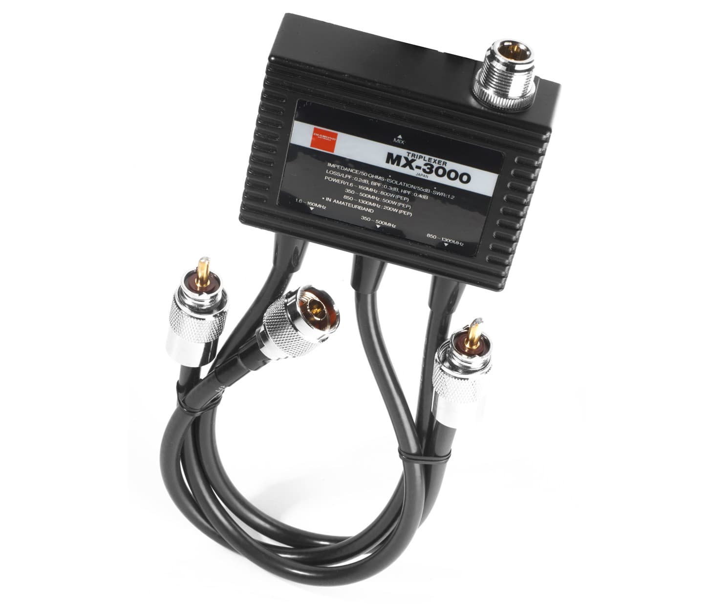 Diamond MX3000 triplexer 1.6-160MHz/350-500MHz/850-1300MHz + okablowanie z wtykami 2x PL-259 + N (triplekser Diamond MX-3000)