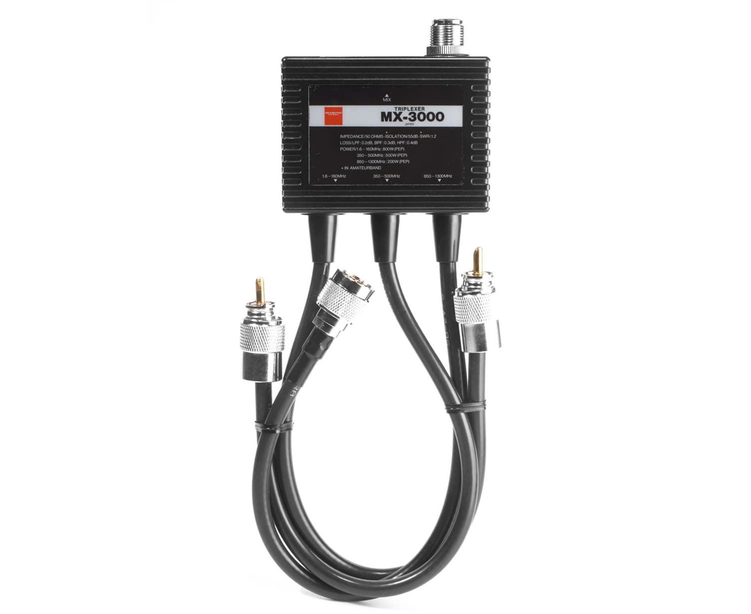 Diamond MX3000 triplexer 1.6-160MHz/350-500MHz/850-1300MHz + okablowanie z wtykami 2x PL-259 + N (triplekser Diamond MX-3000)
