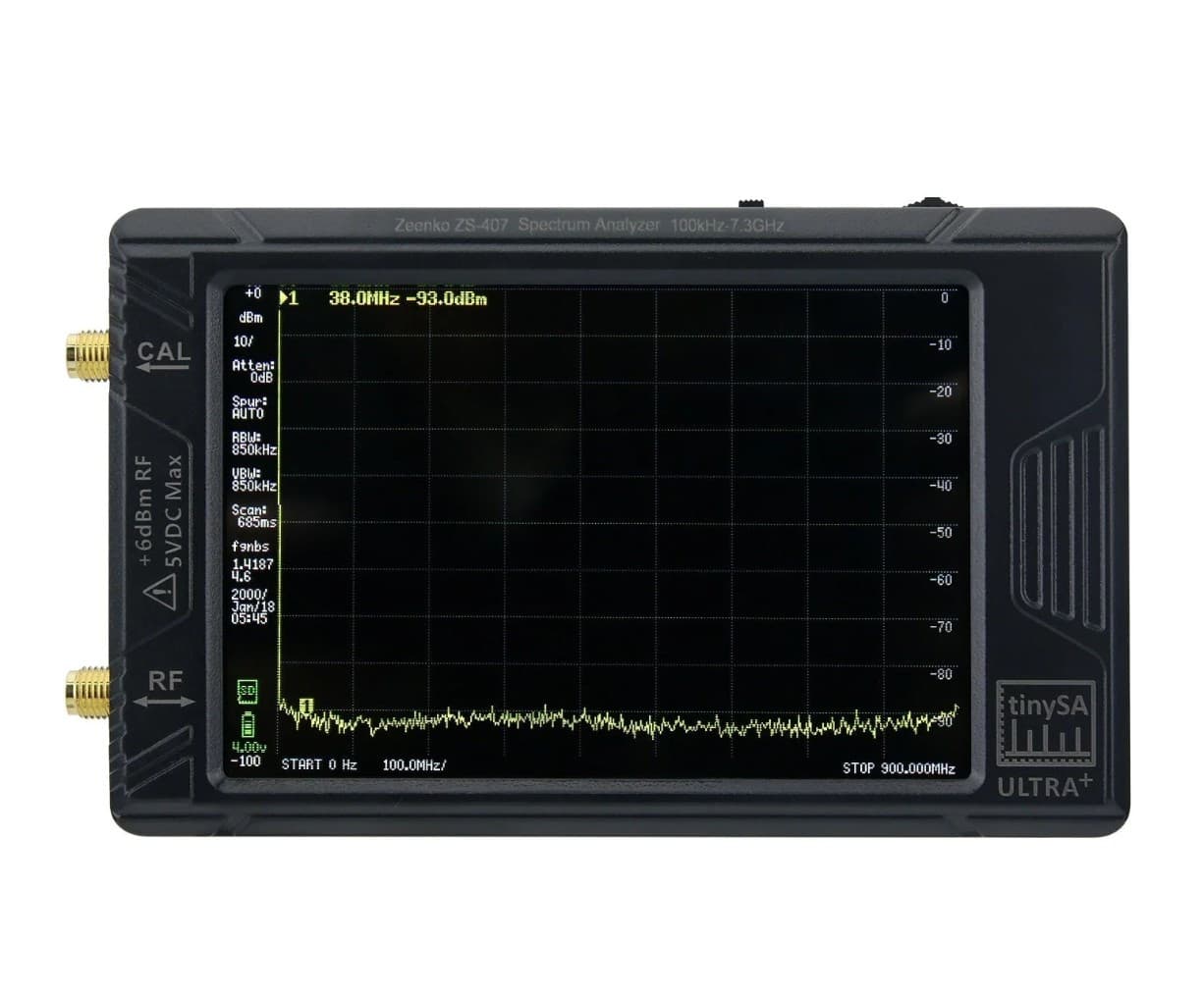 TinySA Ultra+ ZS-407 przenośny analizator widma 100kHz-7,3GHz, generator sygnału, duży wyświetlacz 4"