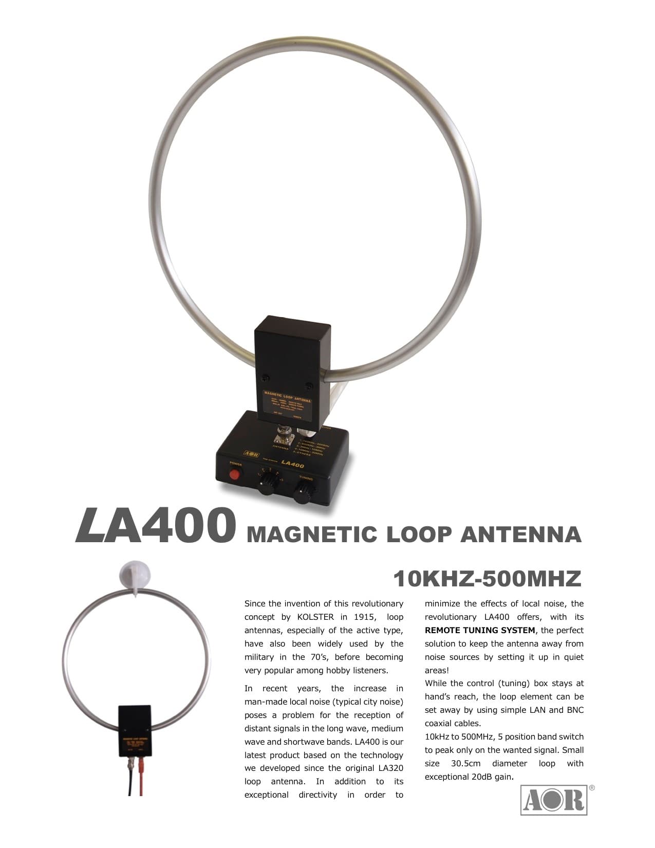 AOR LA-400 pętlowa antena magnetyczna do odbiorników 0-500MHz MADE IN JAPAN