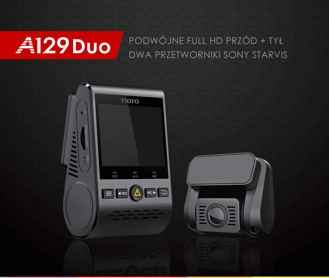 Viofo A129-G Duo dyskretna kamera samochodowa przód + tył Full HD 1080p GPS, Sony Starvis, G-sensor, mikrofon, Wi-Fi, BT - Łódź, Zbąszyńska 2