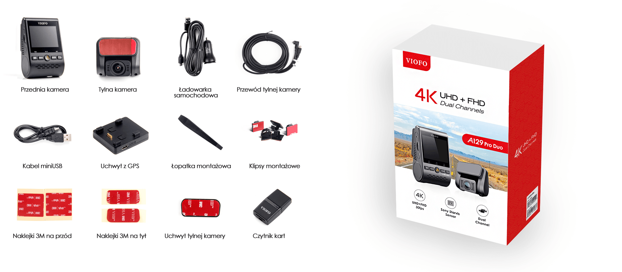 Viofo A129 PRO Duo-G dyskretna kamera samochodowa przód 4K + tył Full HD GPS, Sony Starvis, G-sensor, mikrofon, Wi-Fi, BT - Łódź, Zbąszyńska 2