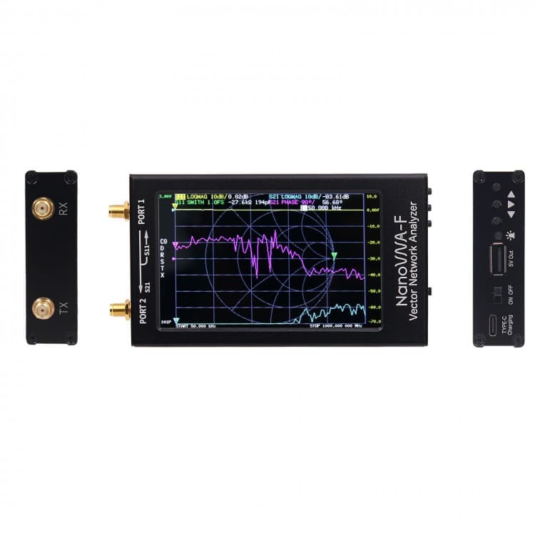 NanoVNA F + RF DEMO KIT analizator antenowy 50kHz - 1500MHz / duży dotykowy wyświetlacz 4.3", akumulator 5000mAh, płytka kalibracyjna, pełna polska instrukcja obsługi