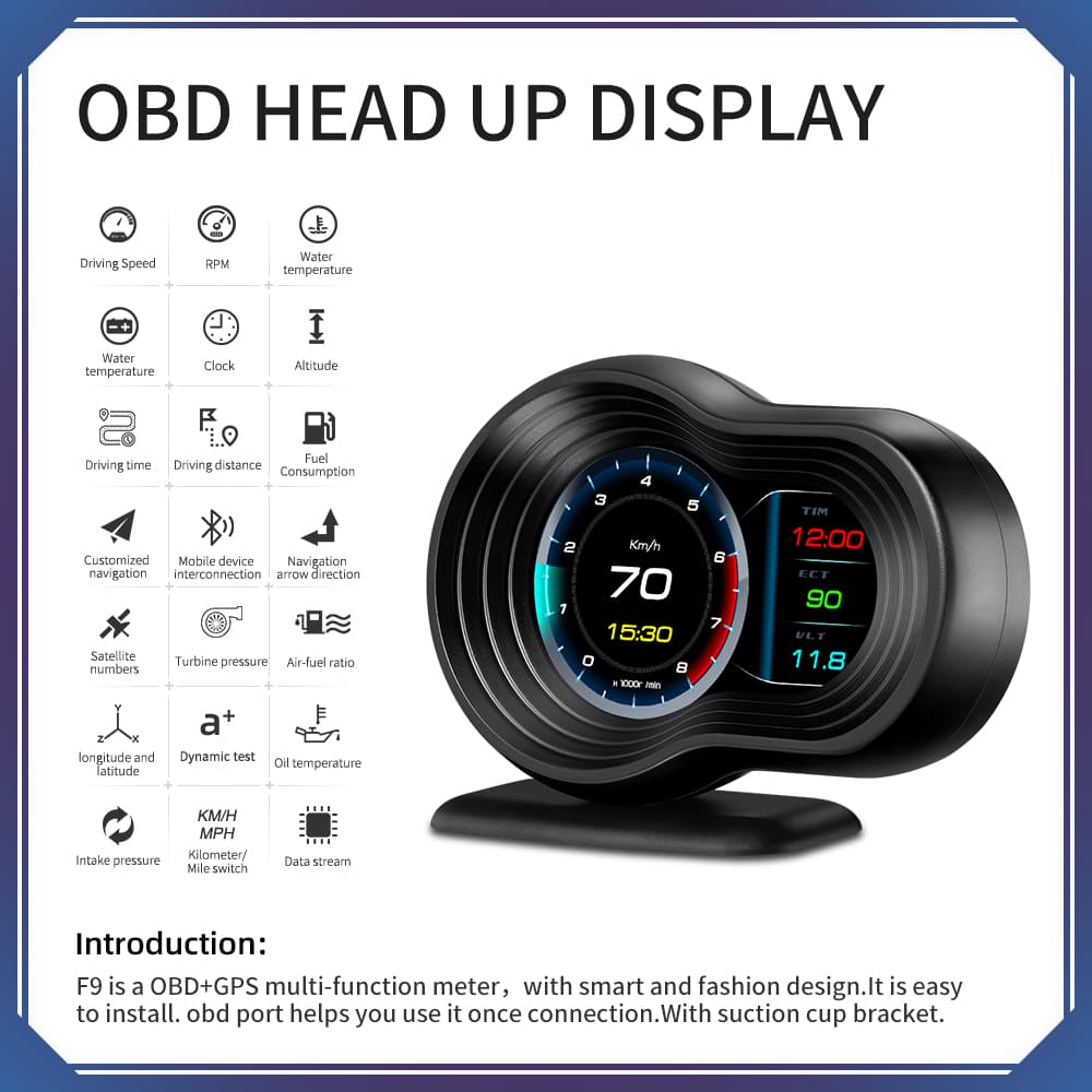 F9 Navigator Smart Digital Meter OBD-2/GPS wyświetlacz diagnostyczny np. doładowanie, temperatura oleju, obroty, pomiary, odczyt/kasowanie błędów ECU