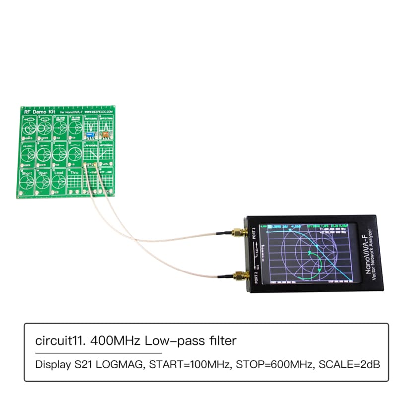 NanoVNA F + RF DEMO KIT analizator antenowy 50kHz - 1500MHz / duży dotykowy wyświetlacz 4.3", akumulator 5000mAh, płytka kalibracyjna, pełna polska instrukcja obsługi