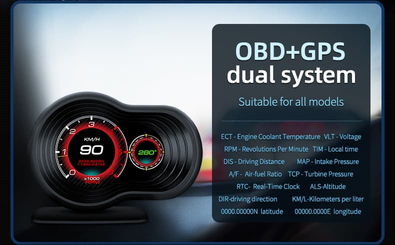 F9 Navigator Smart Digital Meter OBD-2/GPS wyświetlacz diagnostyczny np. doładowanie, temperatura oleju, obroty, pomiary, odczyt/kasowanie błędów ECU