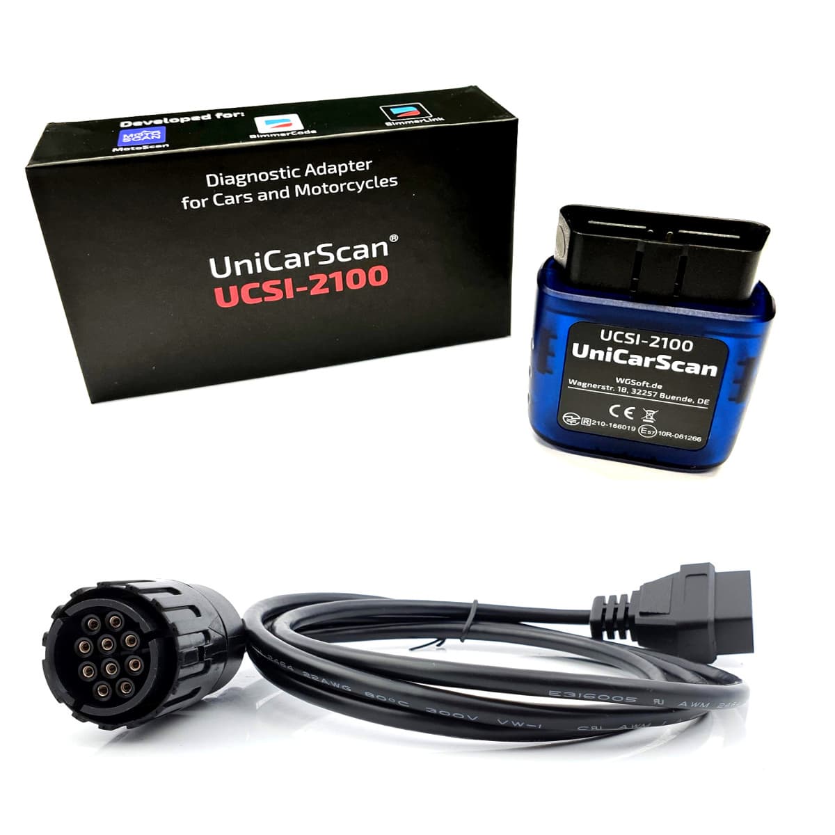 Interfejs diagnostyczny OBD-2 UniCarScan UCSI-2100 MOTOSCAN do motocykli BMW + adapter 10-PIN okrągły