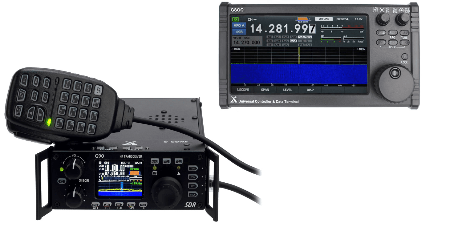 XIEGU G90 + GSOC radiotelefon amatorski HF 20W, SDR, ATU, kolorowy wyświetlacz, wodospad + panadapter