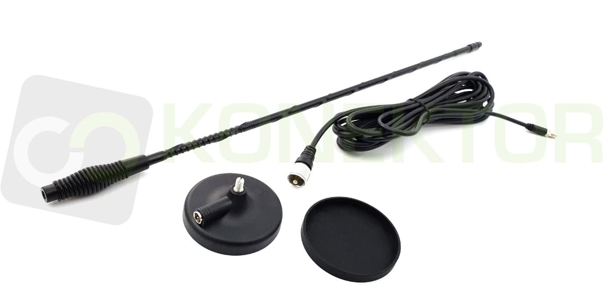 PIRAT V4 (nie świszczy) Oryginalna antena CB magnesowa helikalna 62cm magnes neodymowy kabel 5m