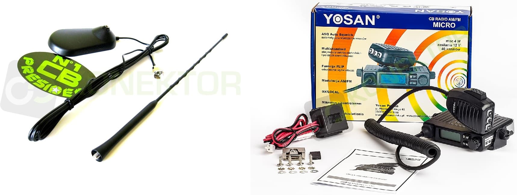 Yosan MICRO V2 + President Virginia antena 50cm dyskretny zestaw CB radio