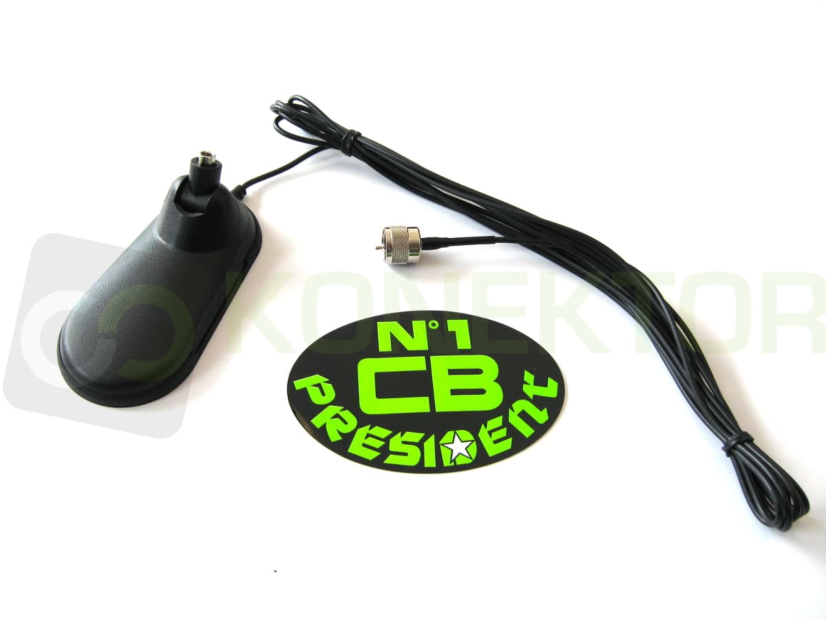 President New York antena CB 52cm - wersja z dłuższym kablem 8m - dyskretny wygląd jak antena FM, super mocny magnes (President Virginia z pochyleniem)