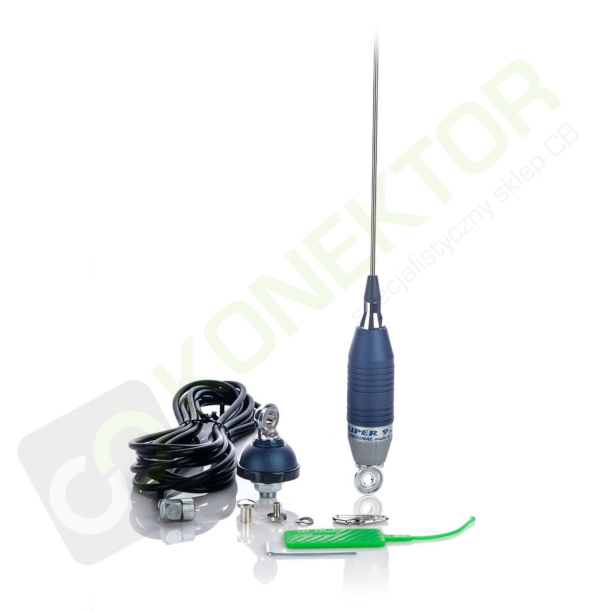 SIRIO SUPER 9 Blue Line Antena CB montażowa 155cm kabel 4m + uchwyt klapowy SF-40