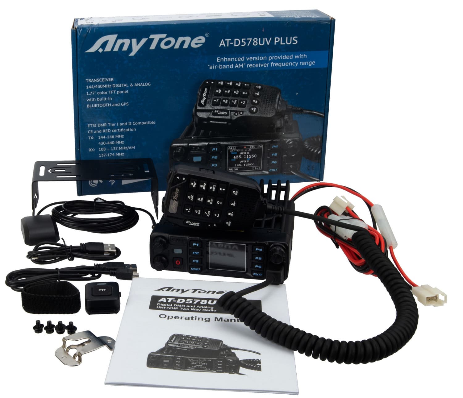 AnyTone AT-D578UV II PLUS BT GPS APRS radiostacja DMR 50W wersja EXPORT VHF/UHF (136-174MHz, 400-480MHz, airband)