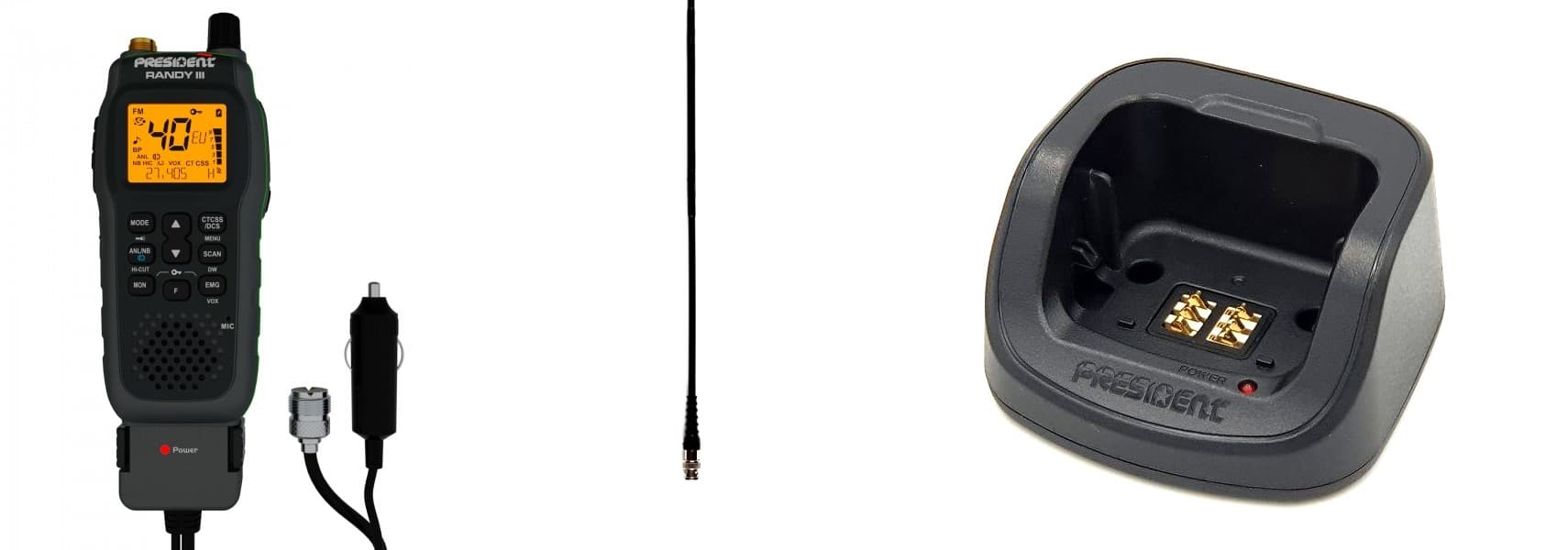 Zestaw President Randy III CB radio ręczne + antena HYFLEX 54cm + stacja biurkowa