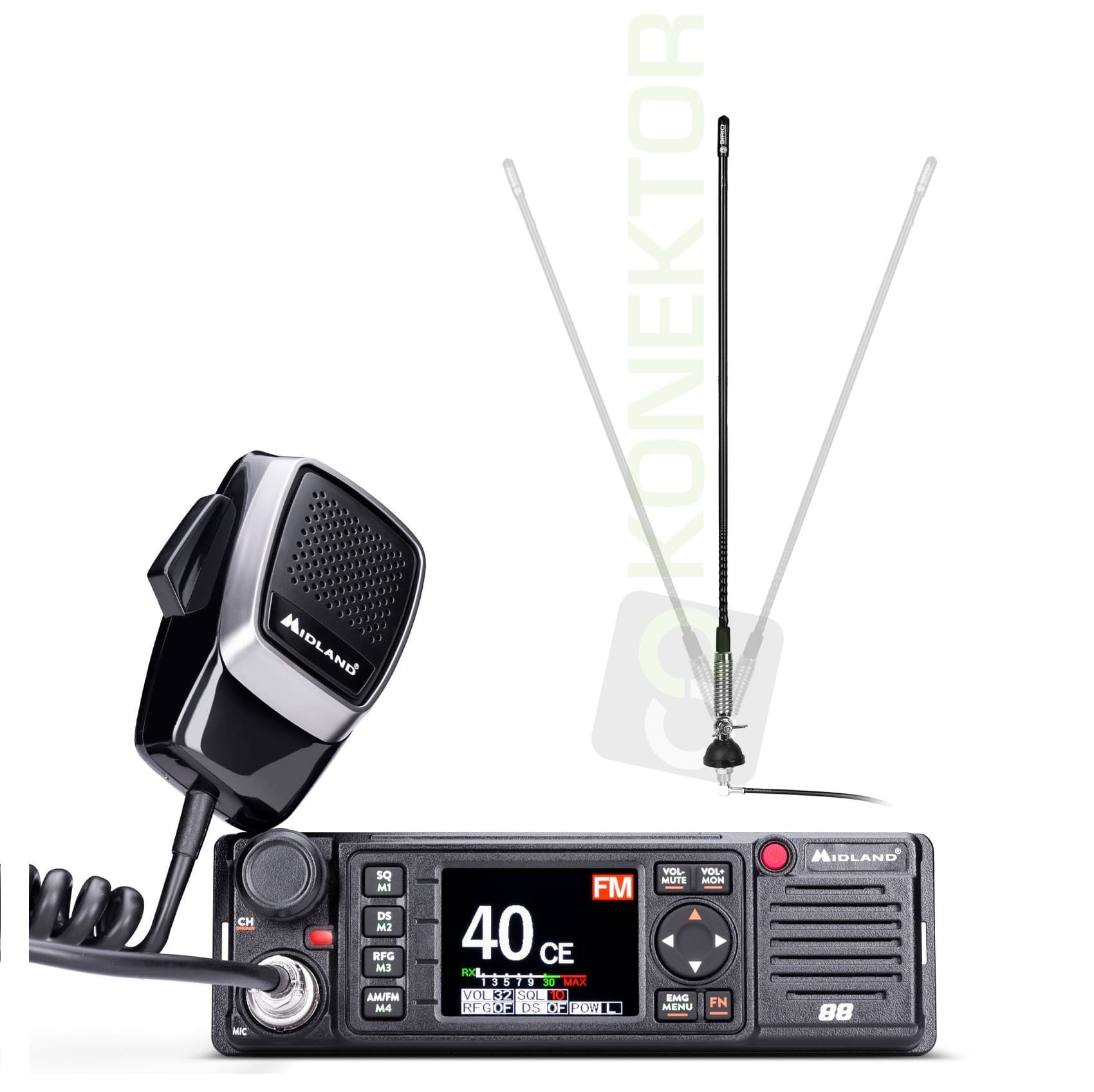 MIDLAND 88 + SIRIO T-3 27 Antena CB helikalna montażowa 62cm kabel 4m zestaw CB radio