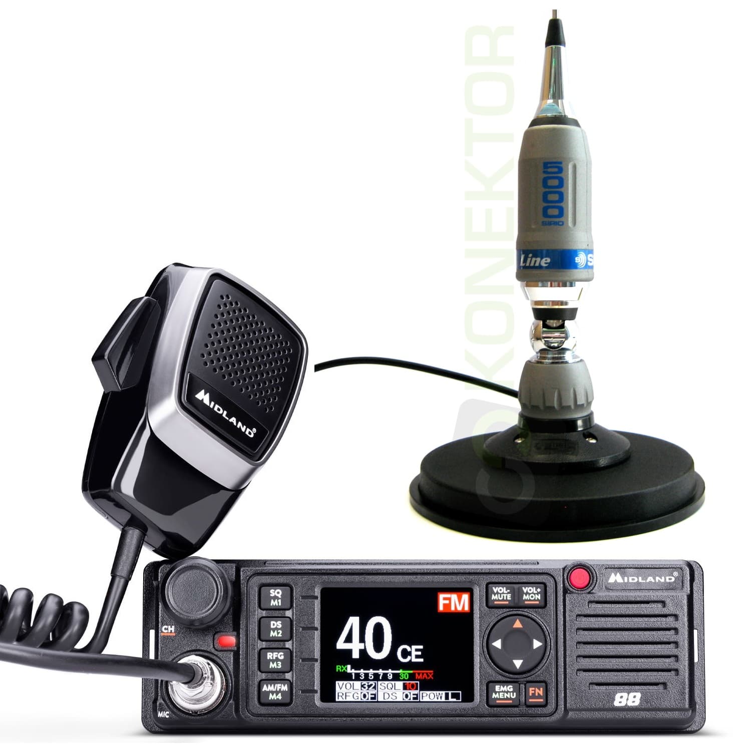 MIDLAND 88 + SIRIO TURBO 5000 MAG 145 antena CB 196cm zestaw CB radio