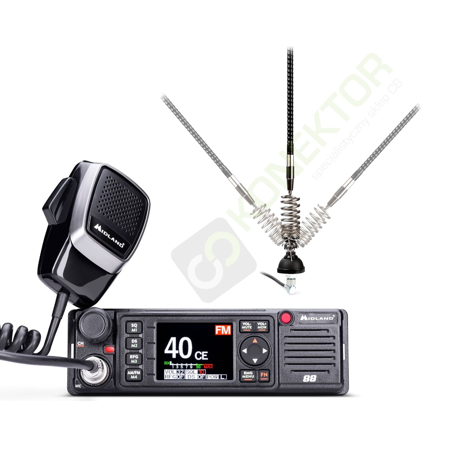 MIDLAND 88 + SIRIO DELTA 27 Antena CB helikalna montażowa 95cm kabel 4m zestaw CB radio