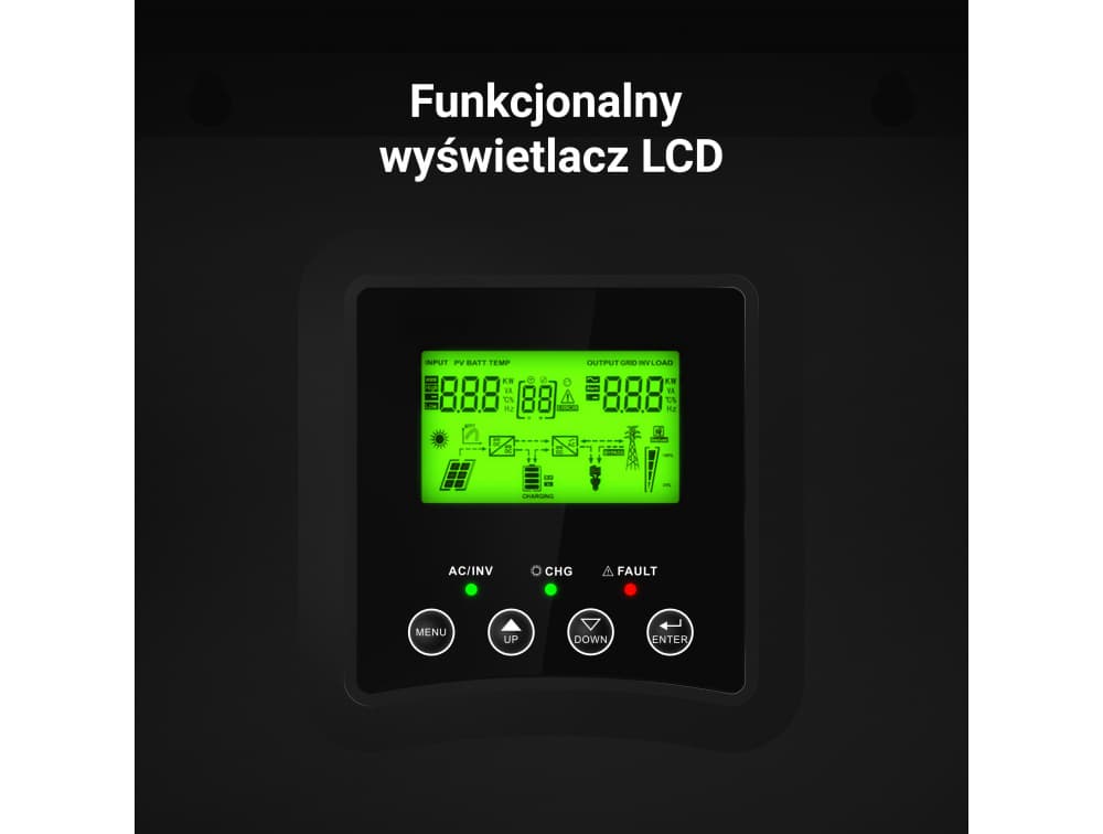Przetwornica solarna 3000W Green Cell falownik z kontrolerem MPPT 80A / 48VDC / 230VAC CZYSTY SINUS - PV18-3048